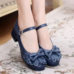 Lolita giapponese carino dolce principessa jk testa tonda pizzo bocca bassa tacco basso lolita scarpe da donna Bowknot principessa Kawaii ragazza