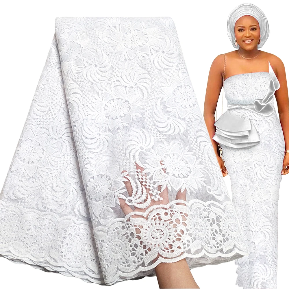 Bestway Elegant White African Lace Fabric 5 Yards High Quality Nigerian Wedding Asoebi Dress Material Sequins French Tulle Laces