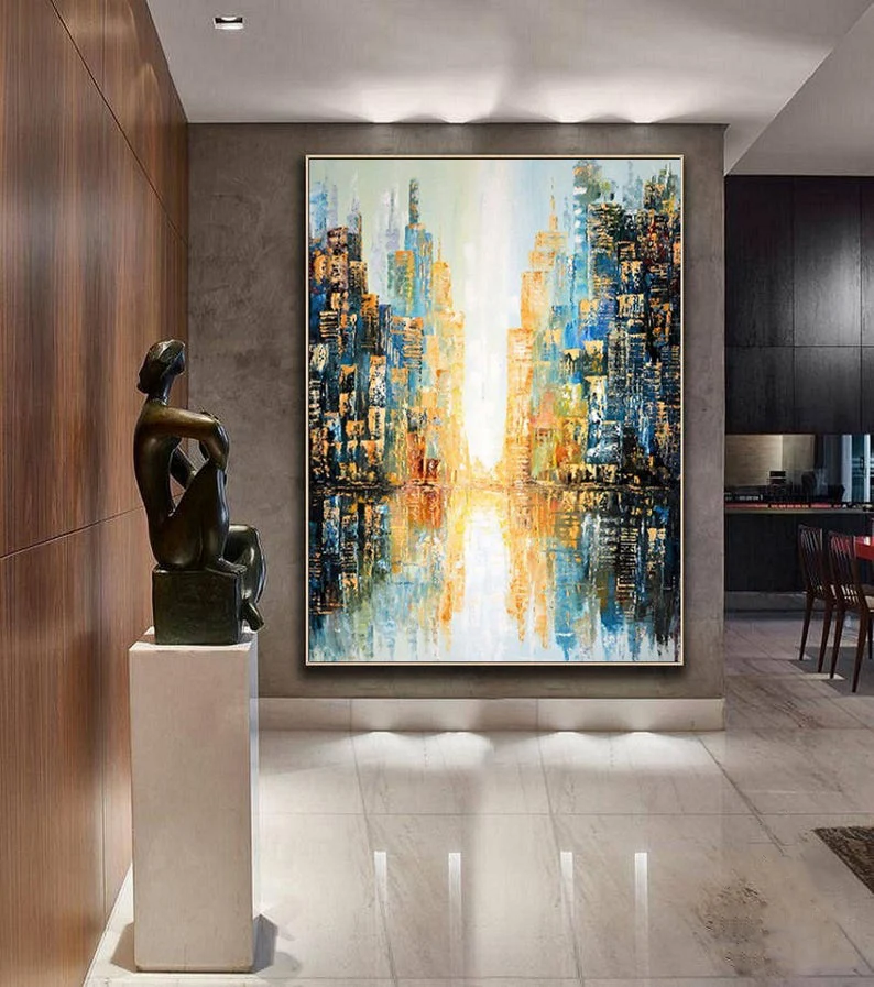 

Large Abstract Painting Canvas Art Wall Painting New York City Painting Modern Wall art Skyline Abstract Oil Painting Home Decor