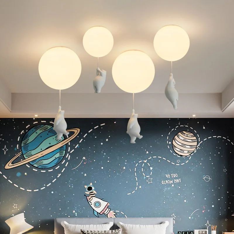 

Modern White Ceiling Lights Cartoon Bear Ceiling lamp for Kids Rooms Bedroom Lamp Children's Room Decor LED Light Fixtures