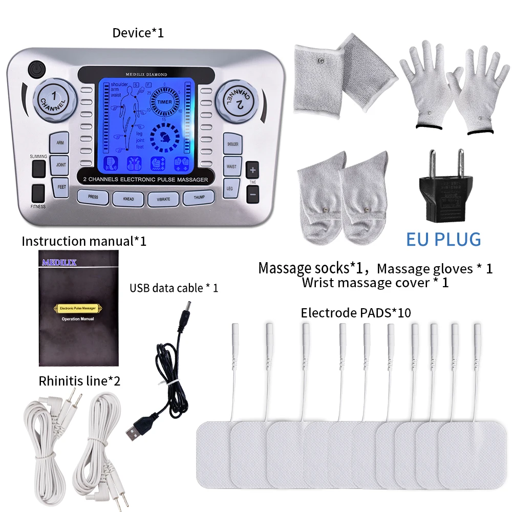 Eletric Muscle stimulator Pulse Massager Physiotherapy Tens Machine Ems Muscle Stimulation Acupuncture Slimming Massager