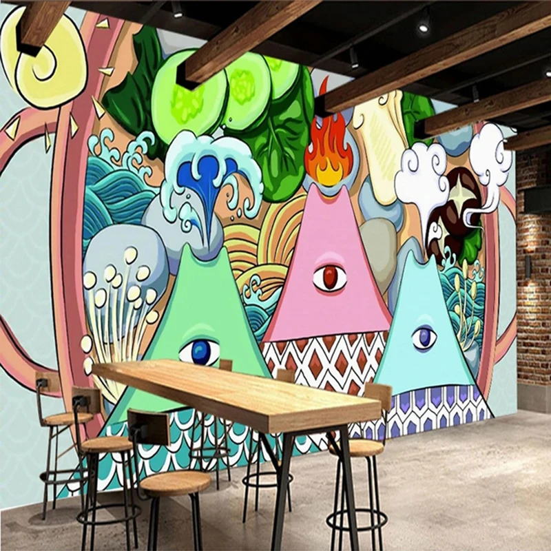 

Custom 3D Photo Cartoon Abstract Painting Gourmet Food Hot Pot Restaurant Background Wall Decoration Waterproof Canvas Murals