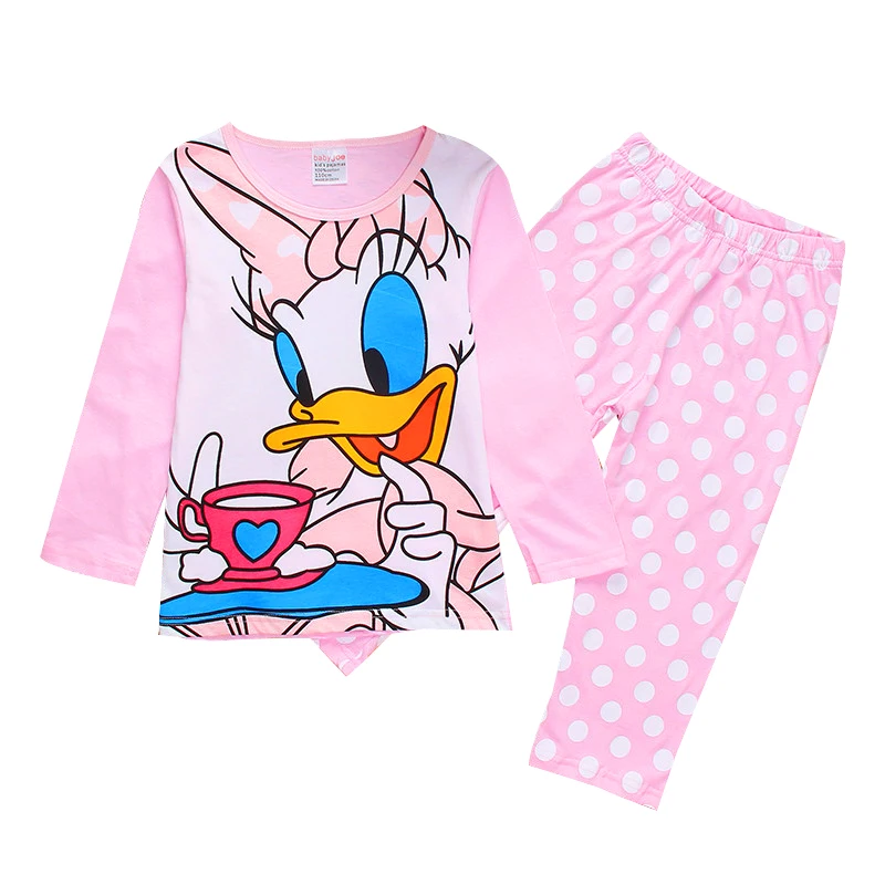 Spring Autumn Daisy Duck Kids Girls Clothes Baby Pure Cotton Pajamas Long Sleeved Cartoon Children's Sleepwear