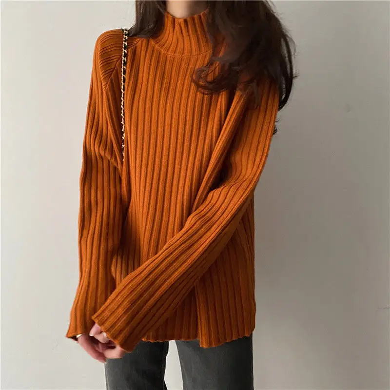 Multicolor Turtleneck Knitted Sweater Women New Long Sleeved Loose Pullover Sweaters Autumn Winter Fashion 2022