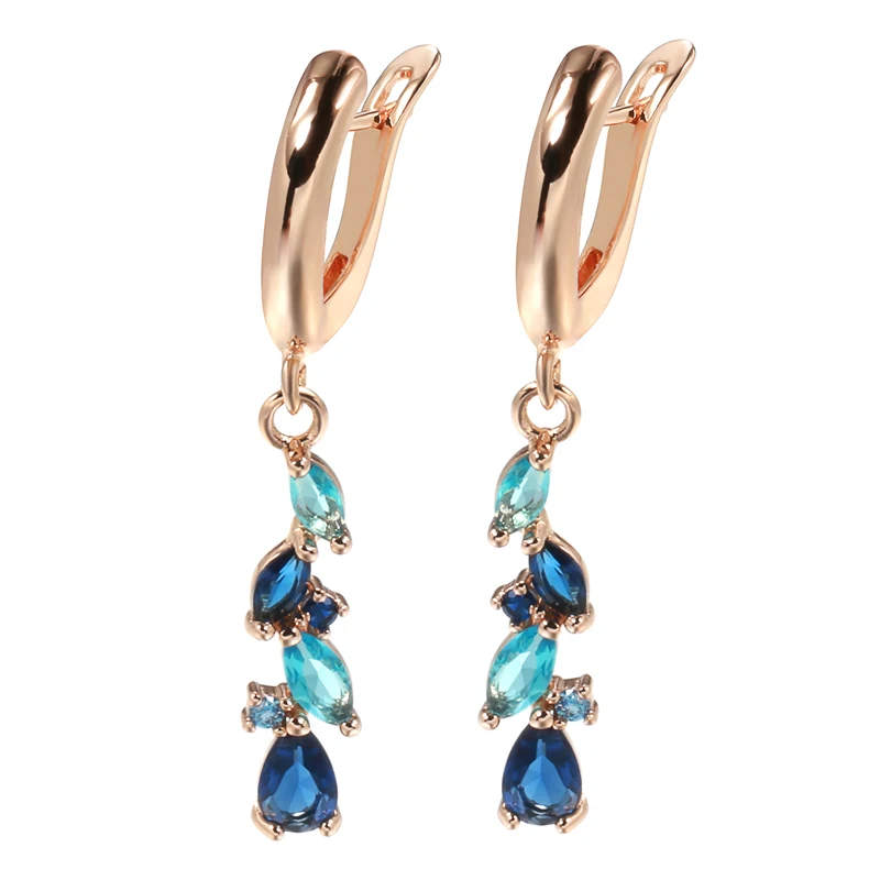 Kinel New Blue Water Drop Long Earrings 585 Rose Gold Romantic Wedding Women Fashion Jewelry Horse Eye Natural Zircon Earrings