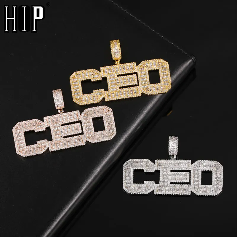 Hip Hop Iced Out Baguettes Brass CZ Custom Name Necklaces Letters & Pendant Cubic Zirconia For Men Women Jewelry With Solid Back