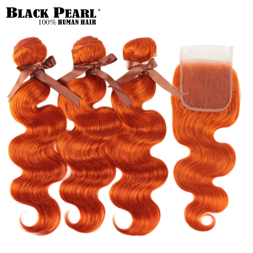 Black Pearl Ginger Hair Orange Bundles With Closure Brazilian Body Wave Human Hair Orange 3 Bundles With Closure Remy