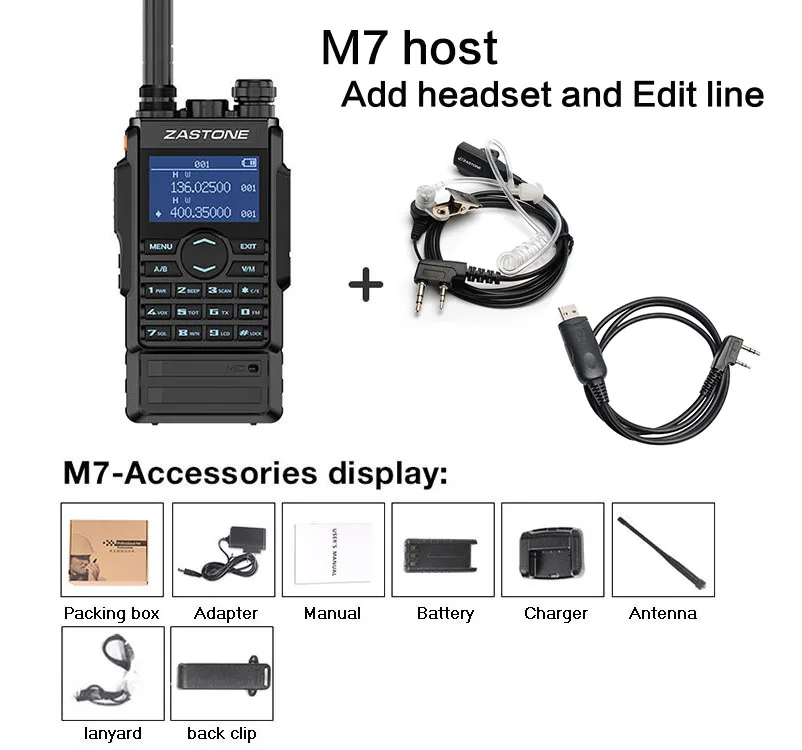 ポータブルウォーキートーキーm7vhf uhf,5w,2600mahバッテリー,双方向ラジオ,fmハム,136-174, 400-480mhz,トップ