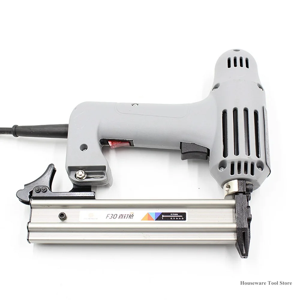 Grampeador Elétrico Arma de Prego Reto Enquadramento Tacker Ferramentas Elétricas Pistola de Grampo para Móveis de Marceneiro 10 15 20 25 30 mm Unhas 220v