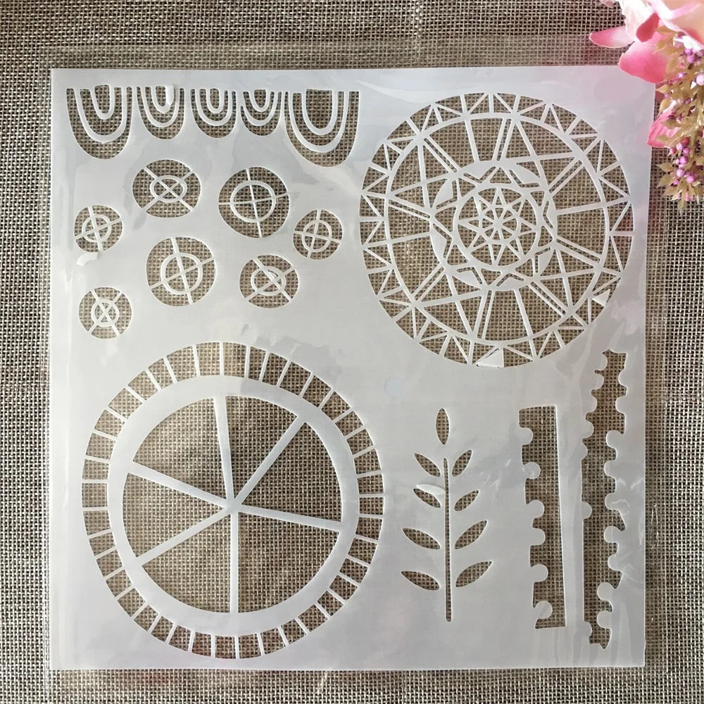 20*20cm Geometry Round Leaves DIY Layering Stencils Painting Scrapbook Coloring Embossing Album Decorative Template