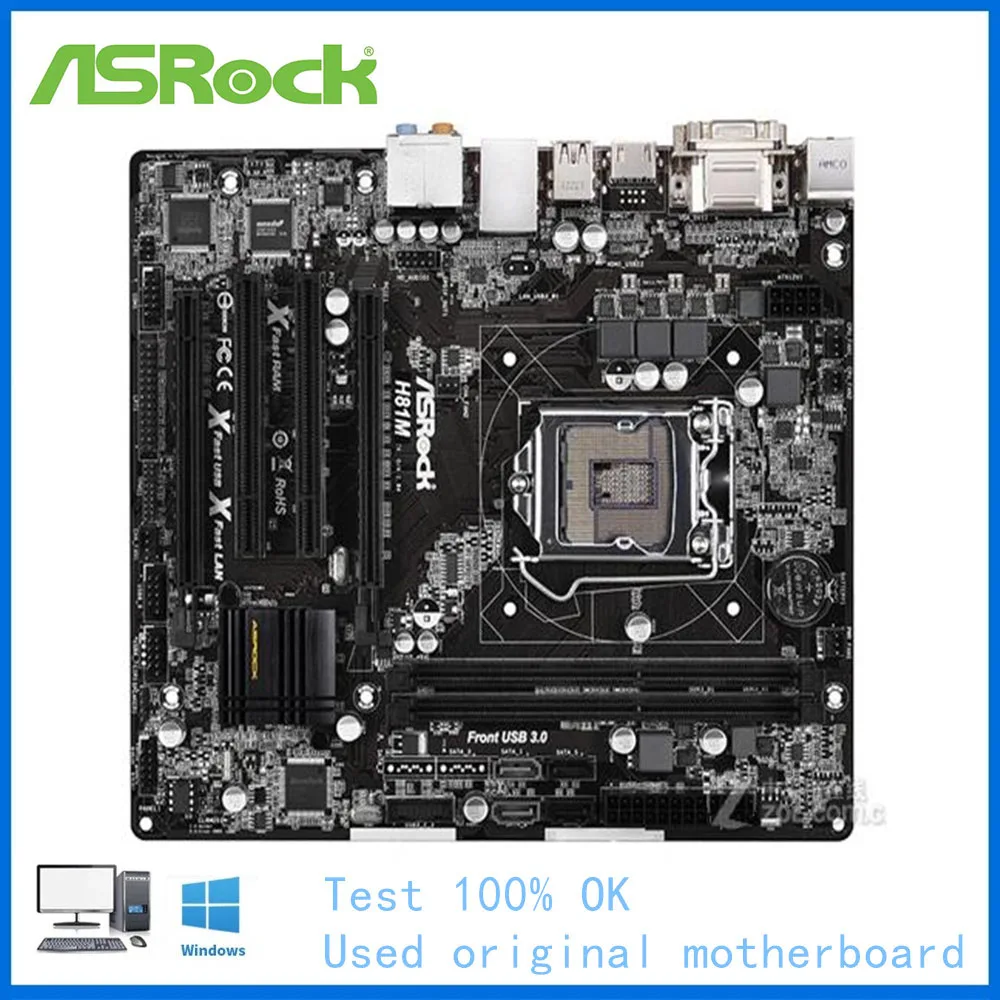 

For ASRock H81M Computer USB3.0 SATAIII Motherboard LGA 1150 DDR3 H81 Desktop Mainboard Used