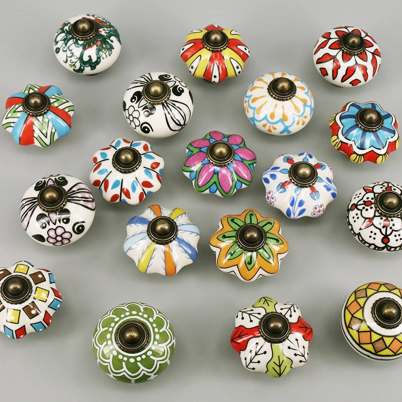 1x Multicolor Ceramic Door Knobs Handmade Kitchen Cabinet Drawer Knobs Hardware Decorative Wardrobe Handles