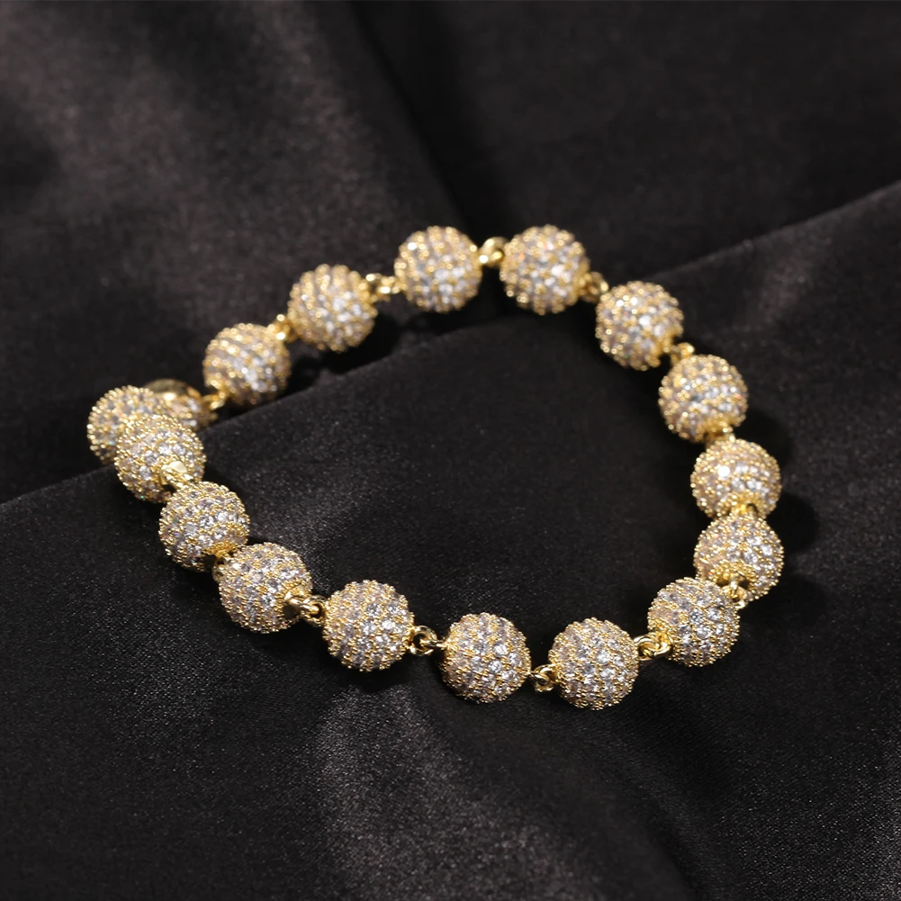 8.5mm Round Ball Miami Cuban  Bracelet Micro Paved Cubic Zircon Cuban Bracelet Mens Women Hip Hop Jewelry