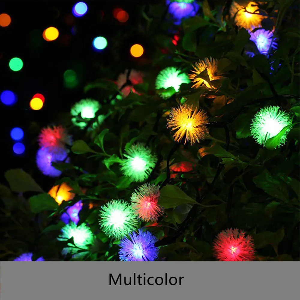 LED Fairy Lights Strings Solar Dandelion Waterproof Furry Snowball Lamp 5/7M For Christmas Wedding Party Garden Outdoor Decor