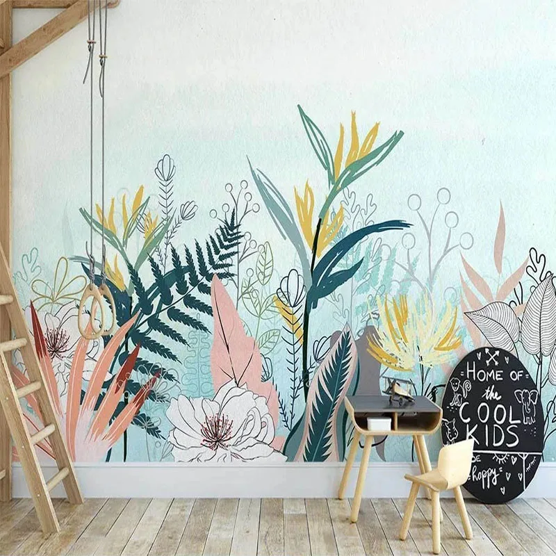 

Custom 3D Wallpaper Modern Nordic Ins Hand-painted Abstract 3D Tropical Plants Indoor Minimalist Background Wall Papel De Parede