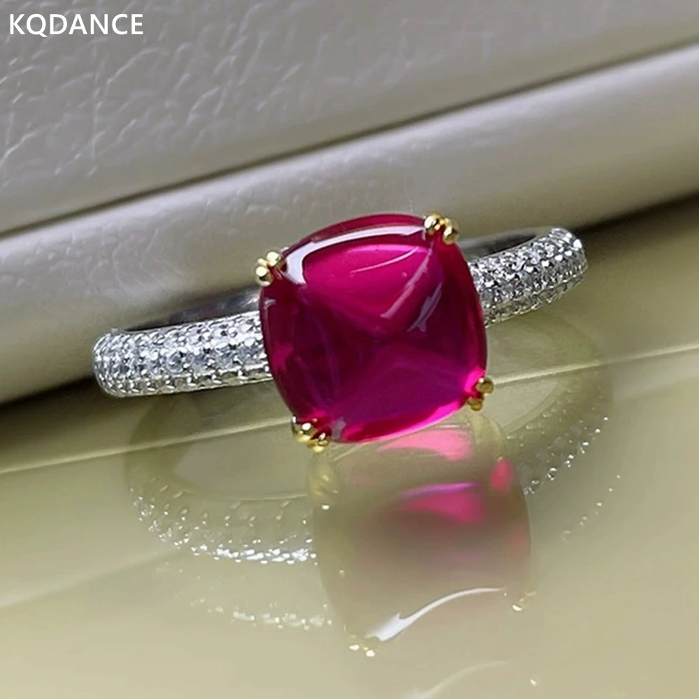 

KQDANCE Real 925 sterling silver Mini 8mm created emerald ruby Diamond Rings with Blue/green/red stones Fine Jewelry 2021 Trend