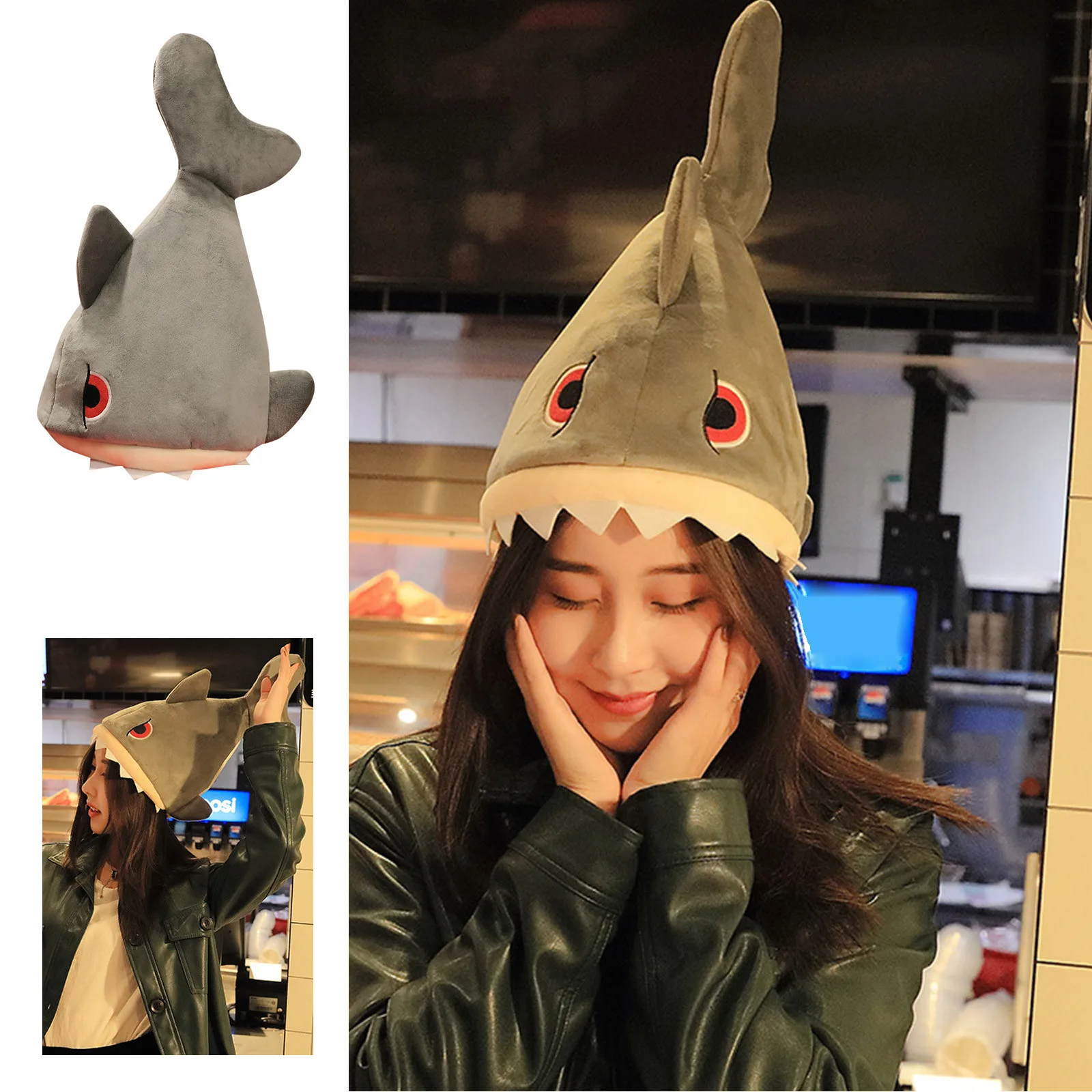 1pc Cute Funny Shark Hat Plush Toy Moving Electric Music Hat Animal Hat Creative Birthday Gift Costume Novelty Hat For Children