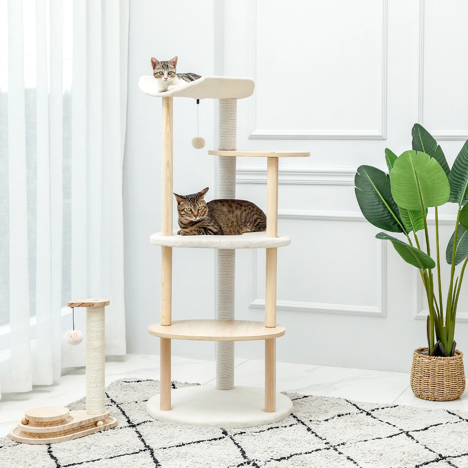 

Cat Tree Modern Cat Tower Featuring with Fully Sisal Covering Scratching Posts Deluxe Condos and Large Space Capsule Nest