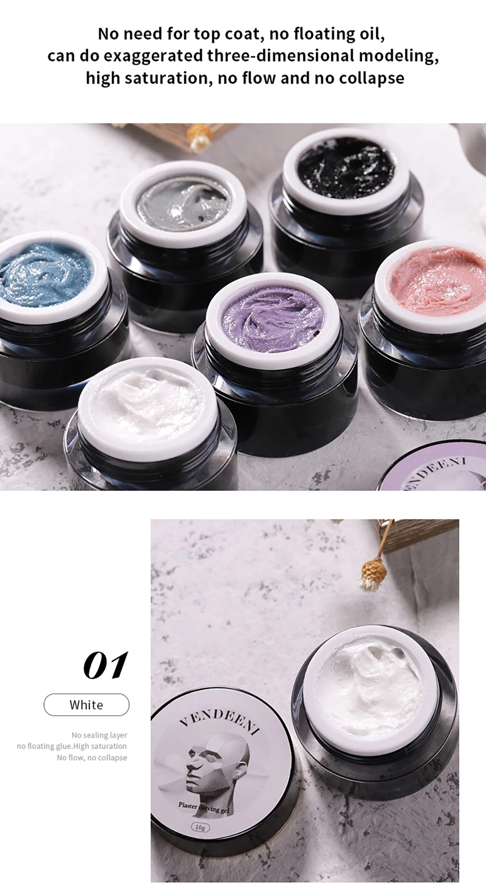 Vendeeni 6 Farben Gips-Gel-Nagellack, Malerei von Linien, Skulptur-Creme-Gel, UV-Nagelkunst, Schnitzgips-Gel, Nagellack 10g – Detail 4
