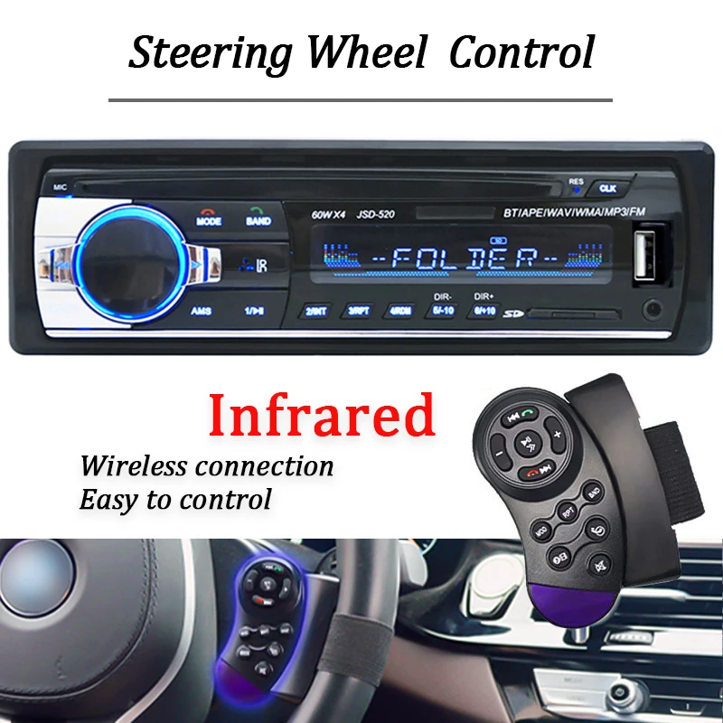 Car Radio Autoradio 1 din Bluetooth 12V Car Audio Player Mp3 60Wx4 FM Radio Music USB/SD With In Dash AUX Input