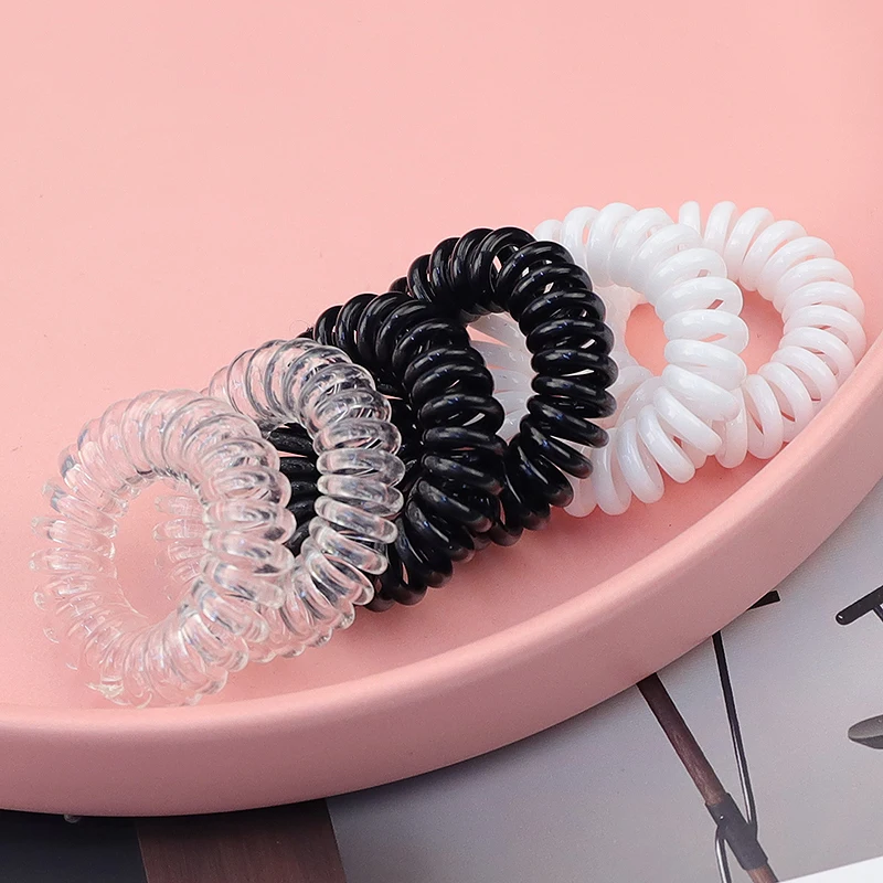 2021 6pcs/lot New Fashion Elastics Hair Rubber Bands Black White Transparent Telephone Cord Girls Tie Gum Ponytail  Accessories