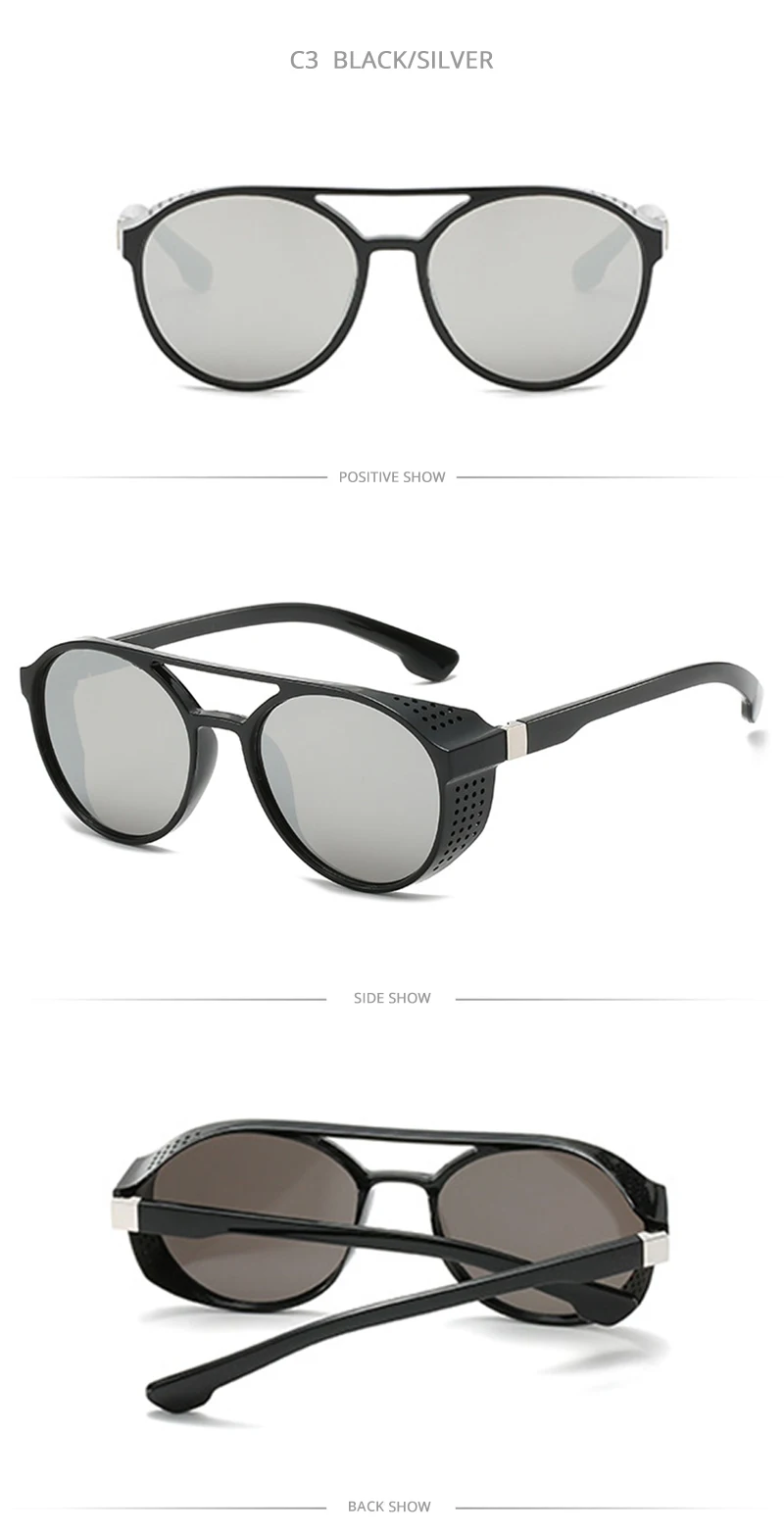 Klassische Steampunk Sonnenbrille Männer Mode Runde Brille Für Männliche Vintage Marke Designer Brillen Shades Outdoor UV400 – Detail 10