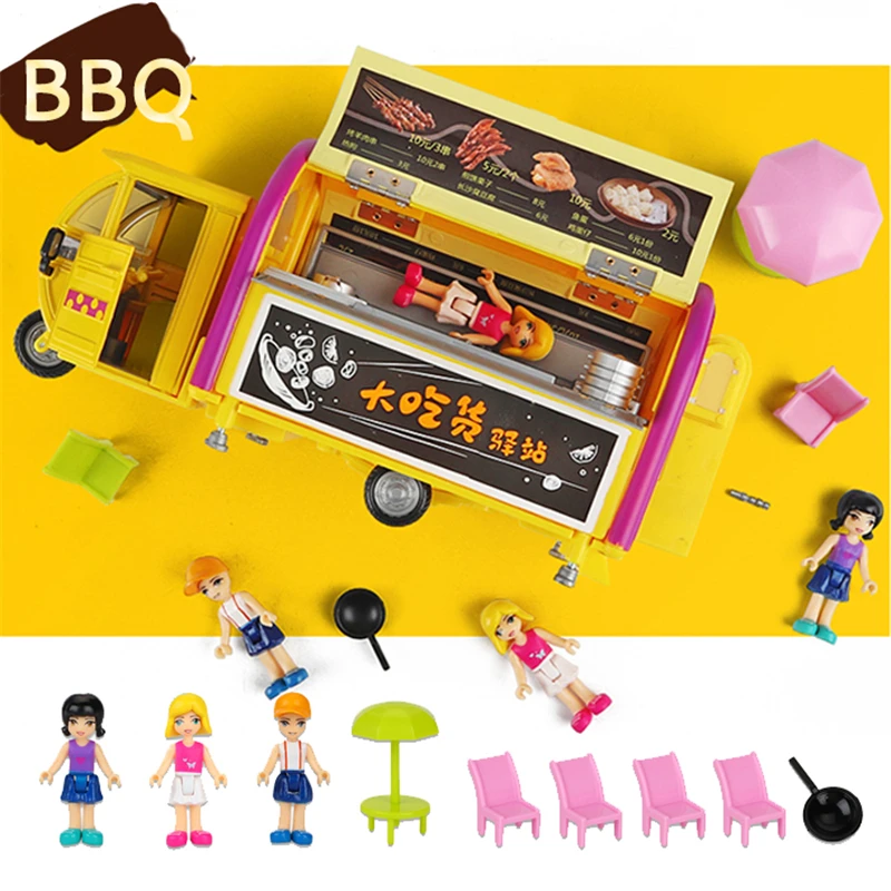 1:20 Simulation Barbecue Kids Pretend Play Food Kitchen Toys Multi-door Alloy Mobile BBQ Car Scene Children's Play House Toy