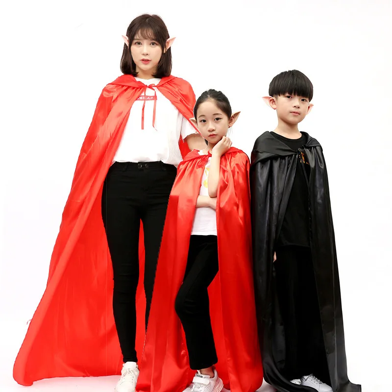 Fantasia infantil de vampiros, de cetim, para festa de halloween, bruxa, com capuz, capa com manto assustador, de bruxa, diabo, traje de personagem para mulheres, 150cm