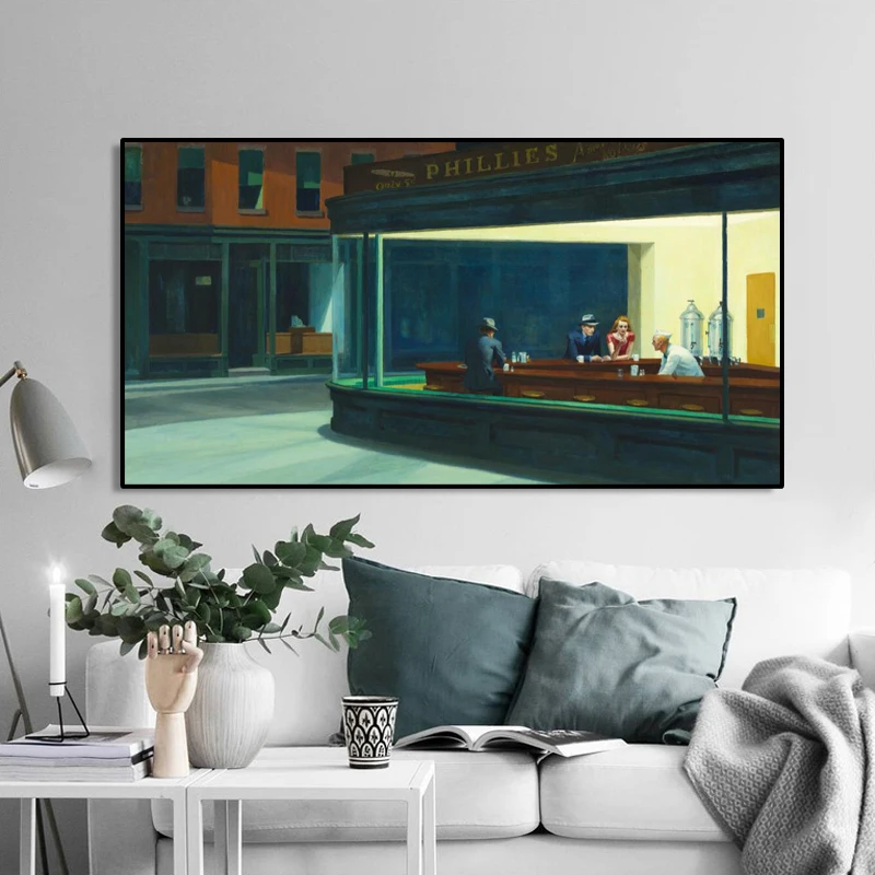 Wall Art Paintings Wall Canvas Art Posters and Prints Wall Art Nighthawks by Edward Hopper Pictures for Living Room Home Decor