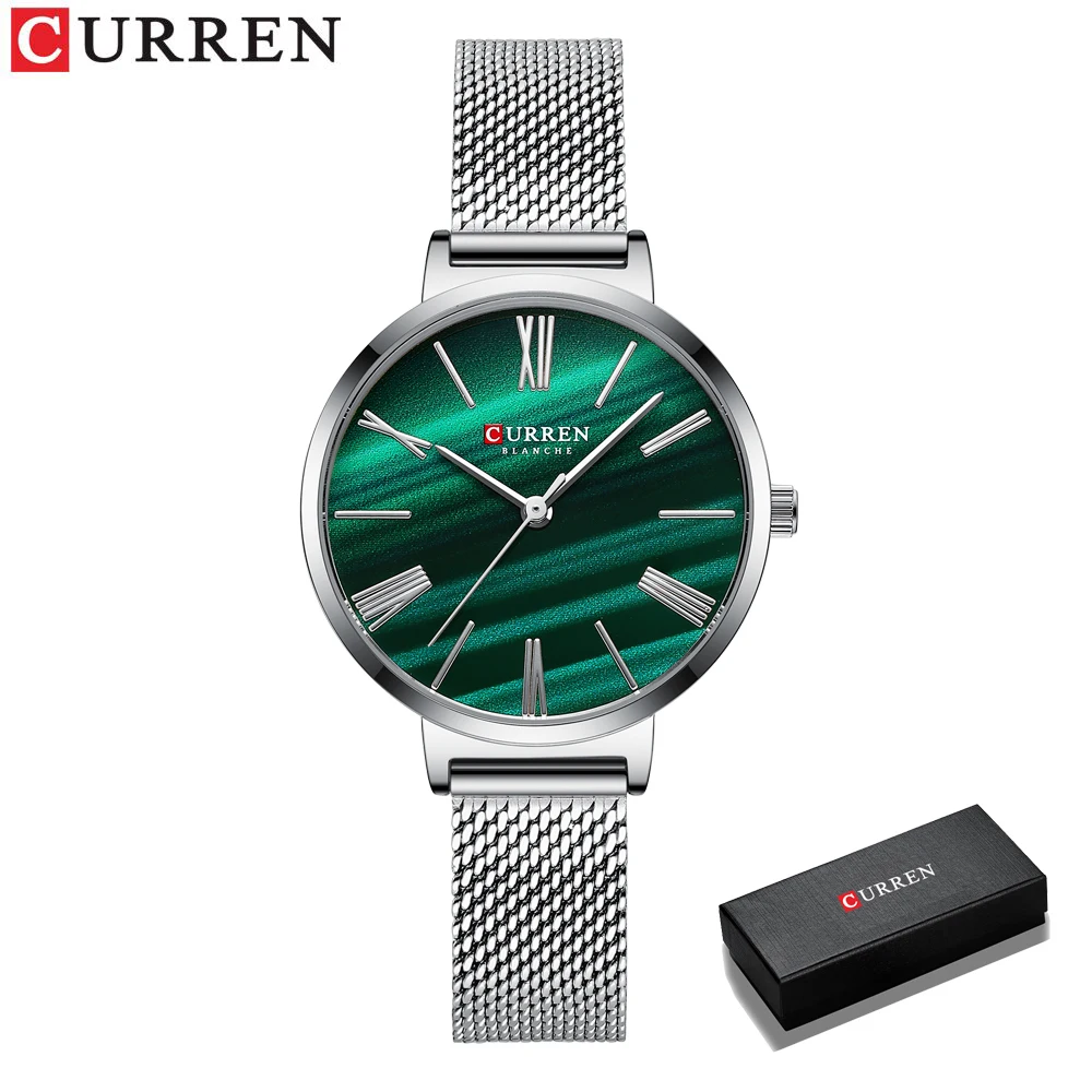 CURREN Modische Damenuhren, Lederarmband, Quarz-Armbanduhr, klassisch, schlicht, dünn 7