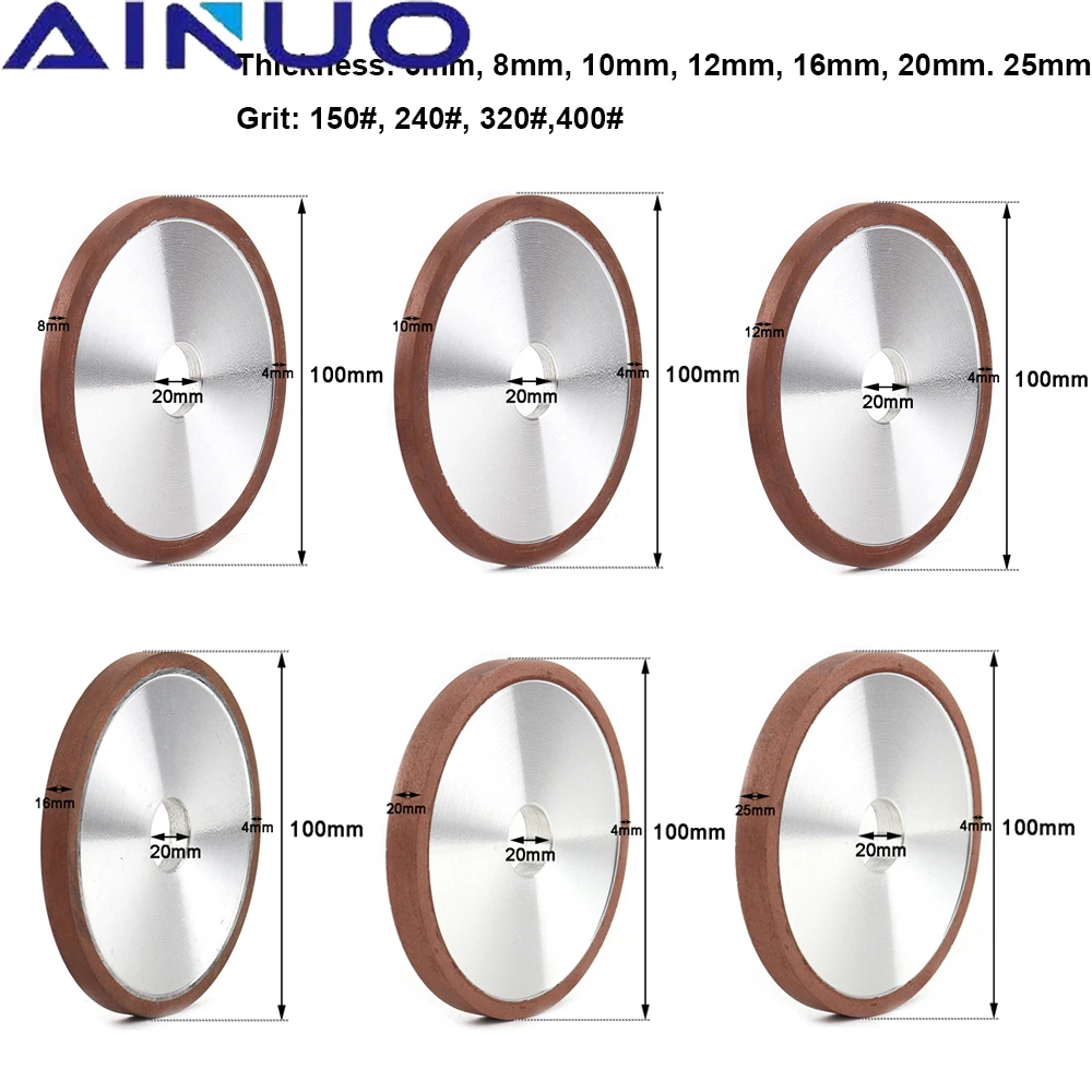 Алмазный шлифовальный круг 100 мм, параллельный шлифовальный диск, Фрезерный резак, абразивные инструменты, зернистость для отверстий 20 мм, 150 #
