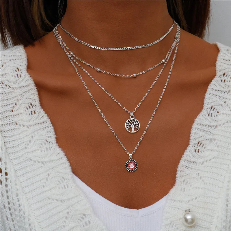 Vintage Mehrschichtige Mond-Münzen-Hamsa-Hand-Kettenhalsketten für Frauen, Boho Elefanten-Herzen-Anhänger Halsketten Schmuck – Detail 6