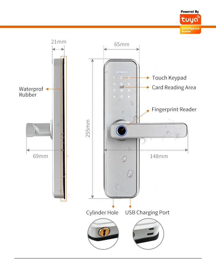 Imagem -03 - Impermeável Electronic Door Lock Tuya Biométrico Segurança por Impressões Digitais Inteligente Wi-fi Aplicativo Senha x5