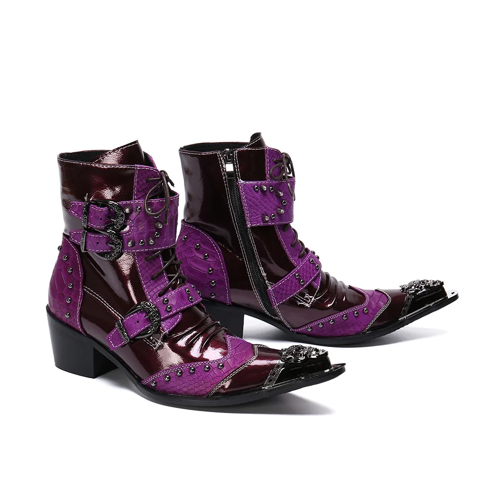 

Purple Men wedding party shoes stage performance jazz dance club mens boots leather Martin boots