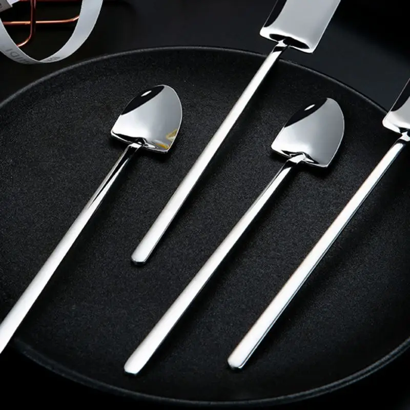 1Pc Stainless Steel Ice Cream Coffee Spoon Shovel Shape Shell Tea Spoons 2 Options Afternoon Tea Dessert Long Handle Spoon