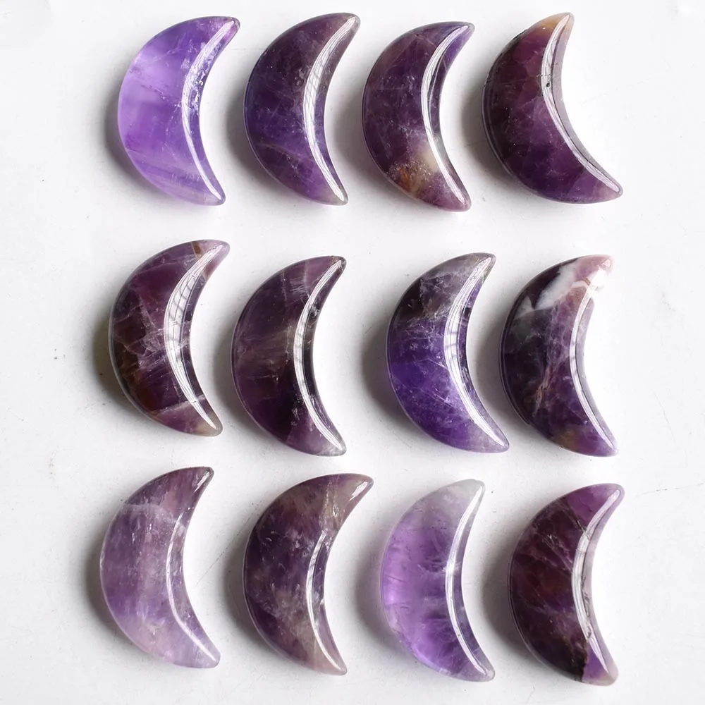 Modische Anhänger aus natürlichem Tigerauge und Amethyst in Mondform ohne Loch für die Schmuckherstellung Großhandel 12 Stück/Los kostenloser Versand – Detail 2
