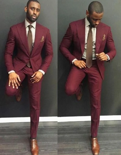 Burgundy fitted suit hot sale