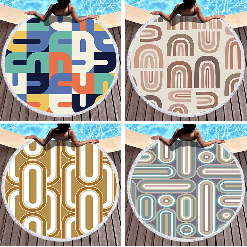 

1 Pcs U-Shaped Pattern Line Printing Beach Towels Microfiber Digital Swimming Pool Beach Towel Toalla Blanket Shower Beach Towel