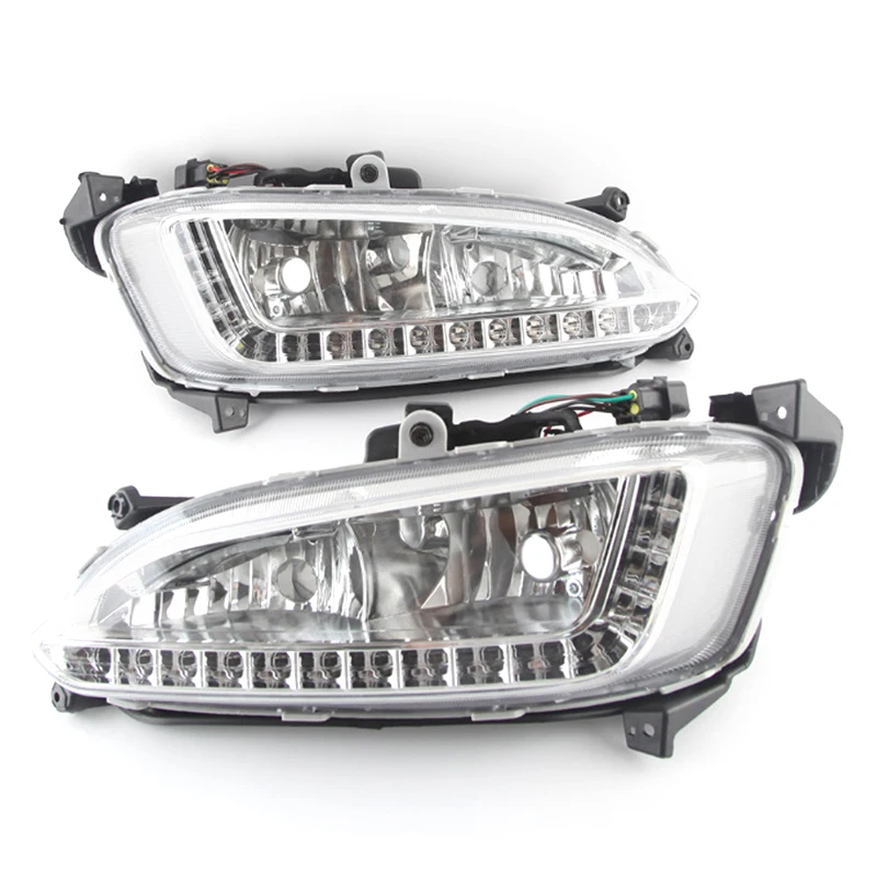 For Hyundai Santa Fe IX45 2013 2014 2015 1 Pair 12V Fog Lamp DRL LED Daytime Running Light Waterproof Car Headlight Assembly