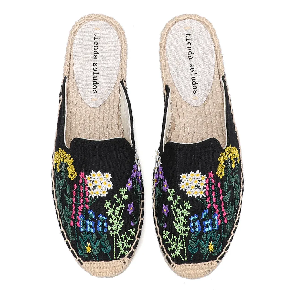 2021 Sale Top Cotton Fabric Rubber Floral Summer Indoor Terlik Mules Pantufa Womens Espadrilles Flat Shoes Slippers For