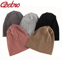 Geebro – chapeaux à rayures en coton pour femme et fille, à motif décoratif, doux, amples, côtelés, Skullies, Gorros, printemps-automne