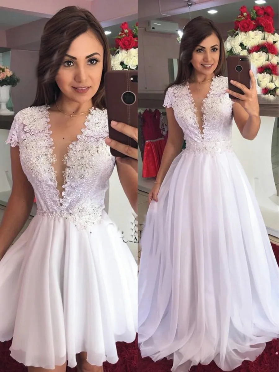 JIERUIZE White Ball Gown 2 in 1 Wedding Dresses Detachable Train Short Sleeves Lace Up Back Bridal Wedding Gowns