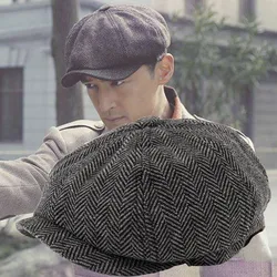 Men Beret Vintage Herringbone Gatsby Tweed Peaky Blinders Hat  Beret Hat Spring Flat Peaked Beret Hats