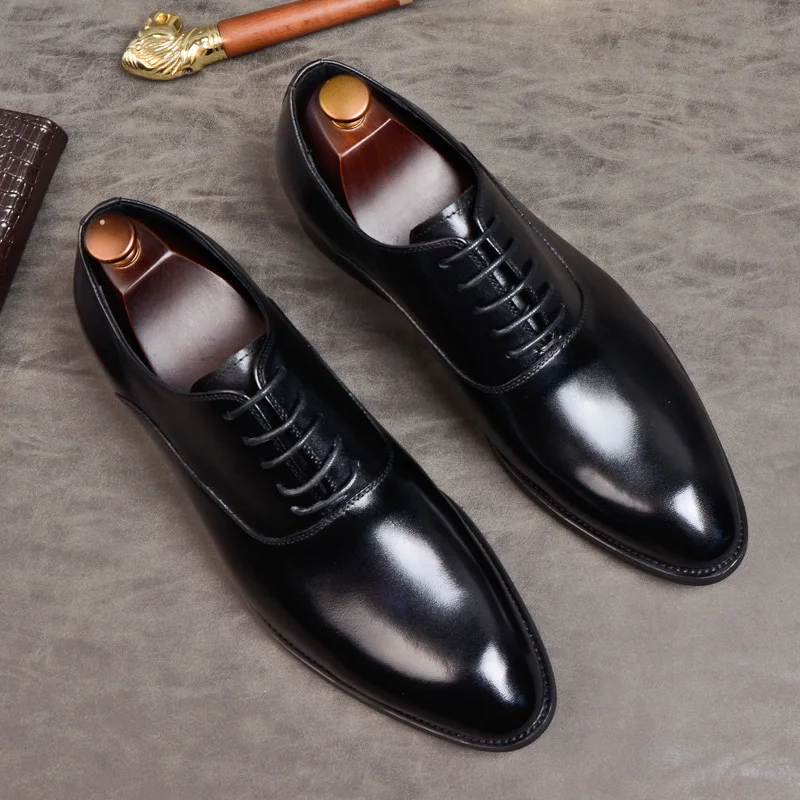 Mens Formal Shoes Genuine Leather Oxford Shoes For Men Italian 2020 Dress Shoes Wedding Laces Leather Business Shoes 869