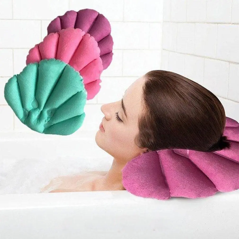 1pc Soft Bathroom Pillow Home Comfortable Spa Inflatable Bath Cups Shell Shaped Neck Bathtub Cushion Inflatable Bath Pillow