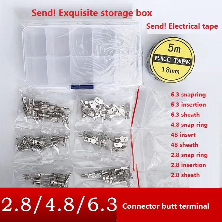 20 Sets of mixed 2.8 / 4.8 / 6.3 plug-in spring insert sheath and 20 sets of butt joint cold pressing terminal wire connectors