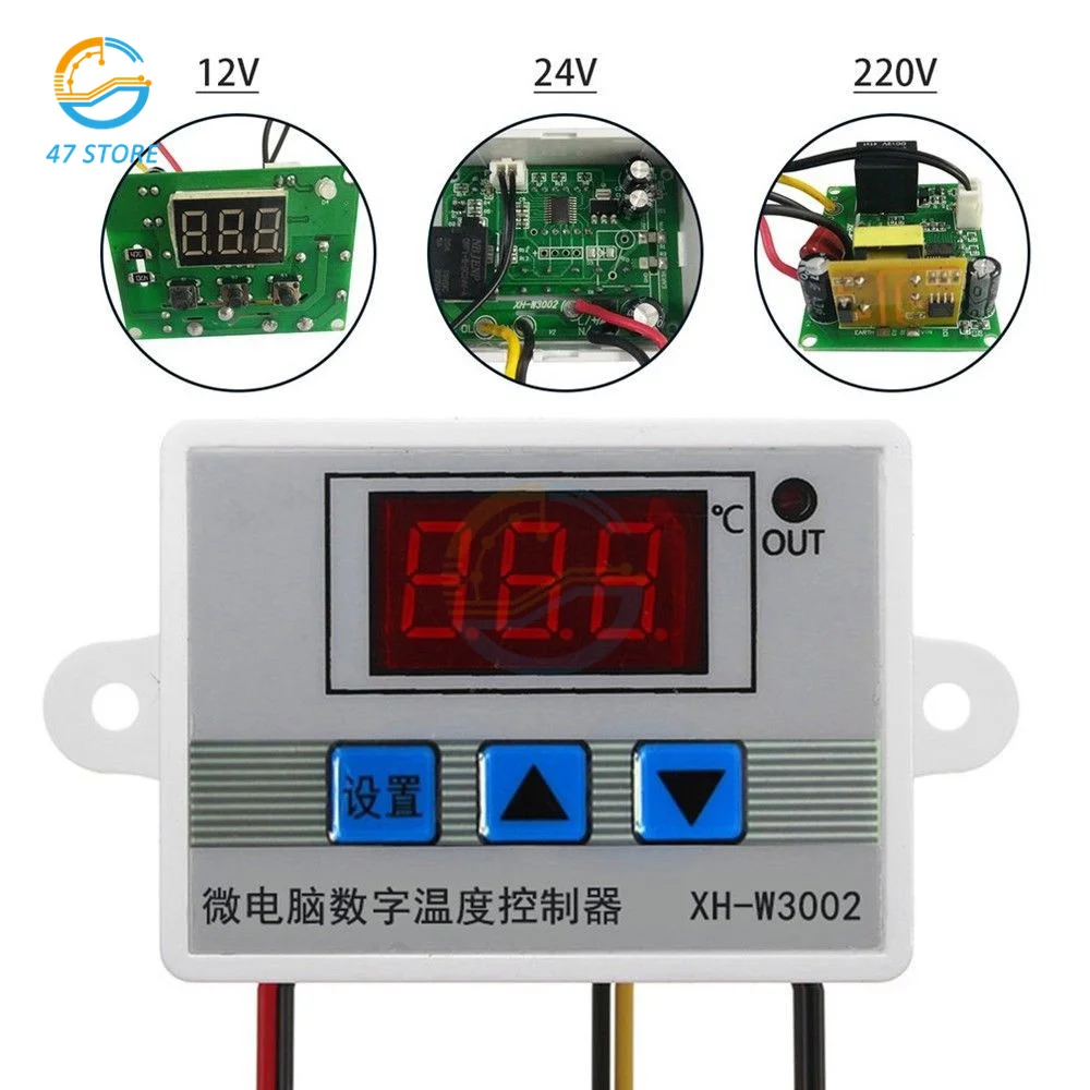 W3002 12V 24V 110V 220V LED Digital Temperature Controller Thermostat Thermoregulator Sensor Meter Fridge Water Heating Cooling