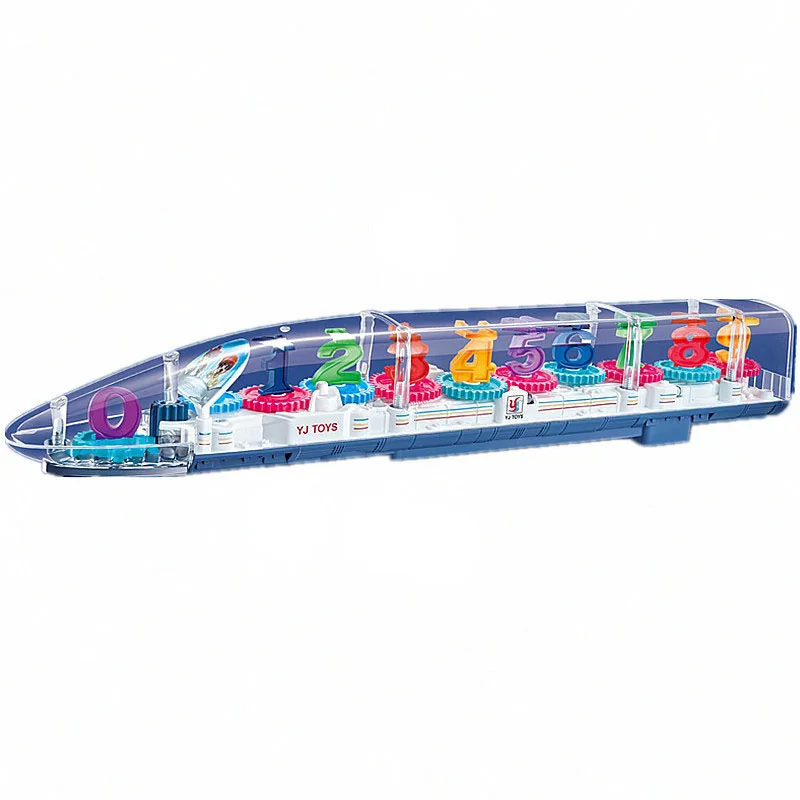 Children's Transparent Gear Electric Toy Train Sound Light And Music Simulation Harmony EMU High-speed Rail Christmas Gifts