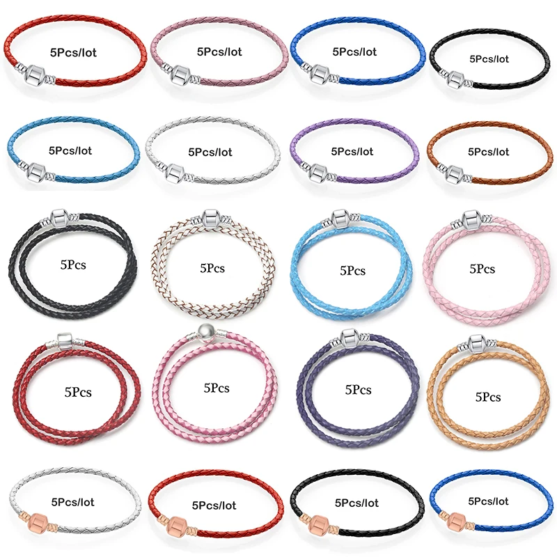 BAOPON 5Pcs/lot Hot Sale Popular Charm Bracelets DIY Elegant Leather Chain Charms Bracelets Bangles For Women Jewelry Gift