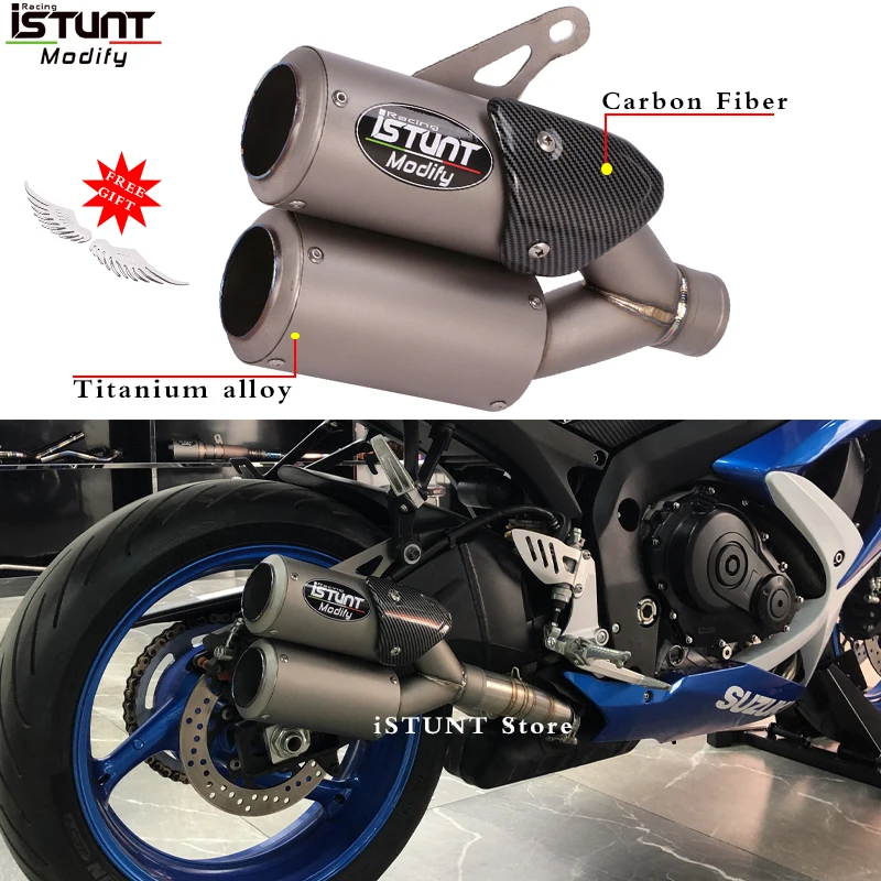 51mm Universal Motorcycle Titanium alloy Exhaust Pipe Double Outlet Escape Muffler Pipe For Z1000 S1000RR R1 CBR1000RR GSX-R1000